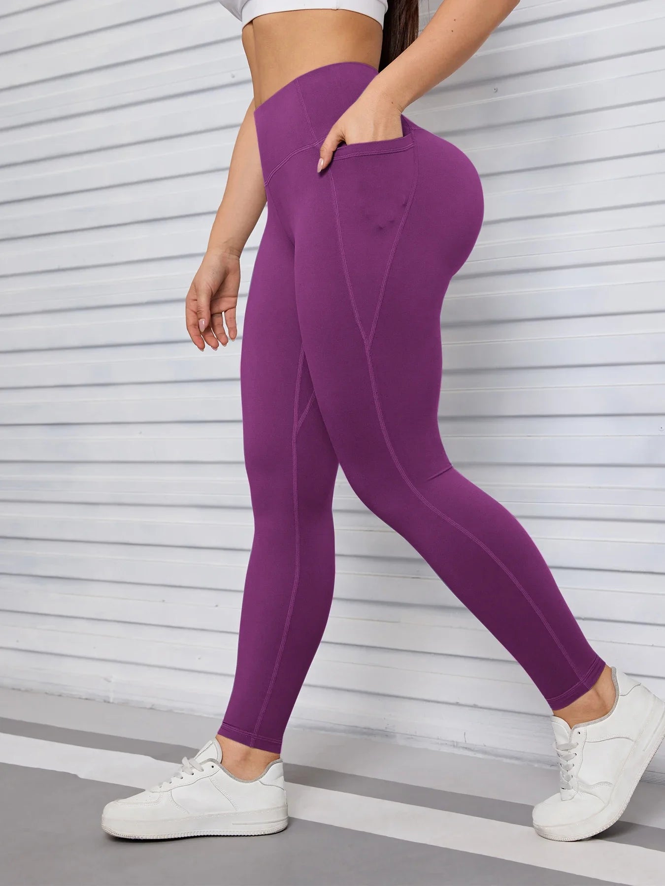 DeepPurple high-waist yoga leggings with side phone pockets – Murps