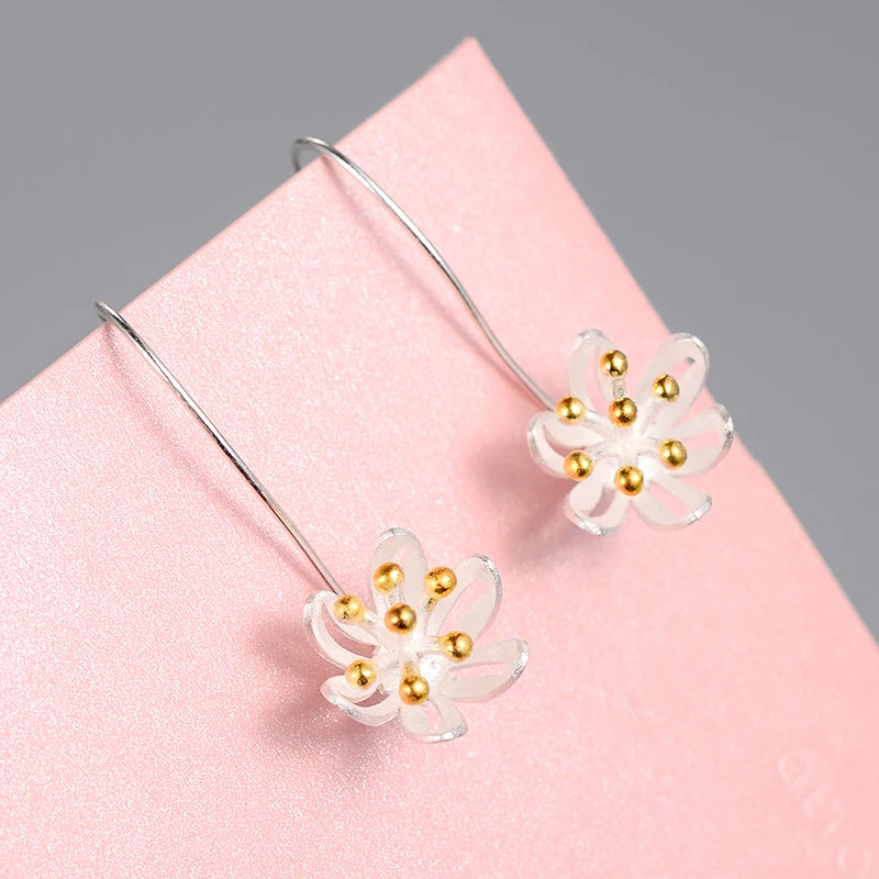 Blossom Arc Floral Drop Earrings — 925 Sterling Silver & Gold Accents | MURPS