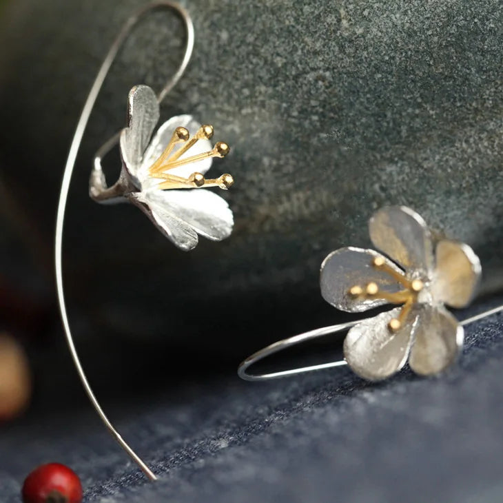 Blossom Arc Floral Drop Earrings — 925 Sterling Silver & Gold Accents | MURPS
