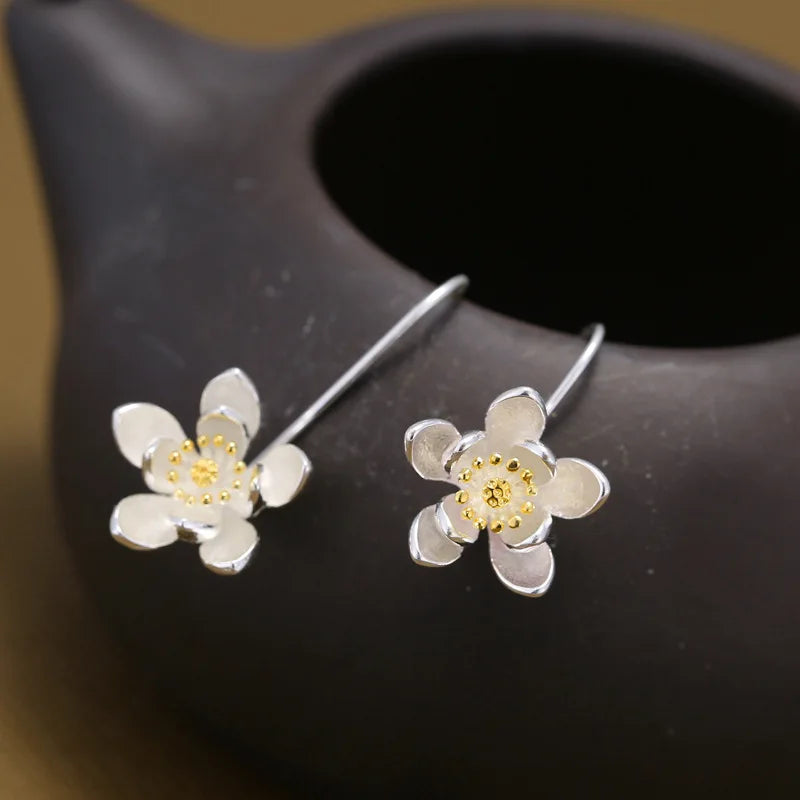 Blossom Arc Floral Drop Earrings — 925 Sterling Silver & Gold Accents | MURPS