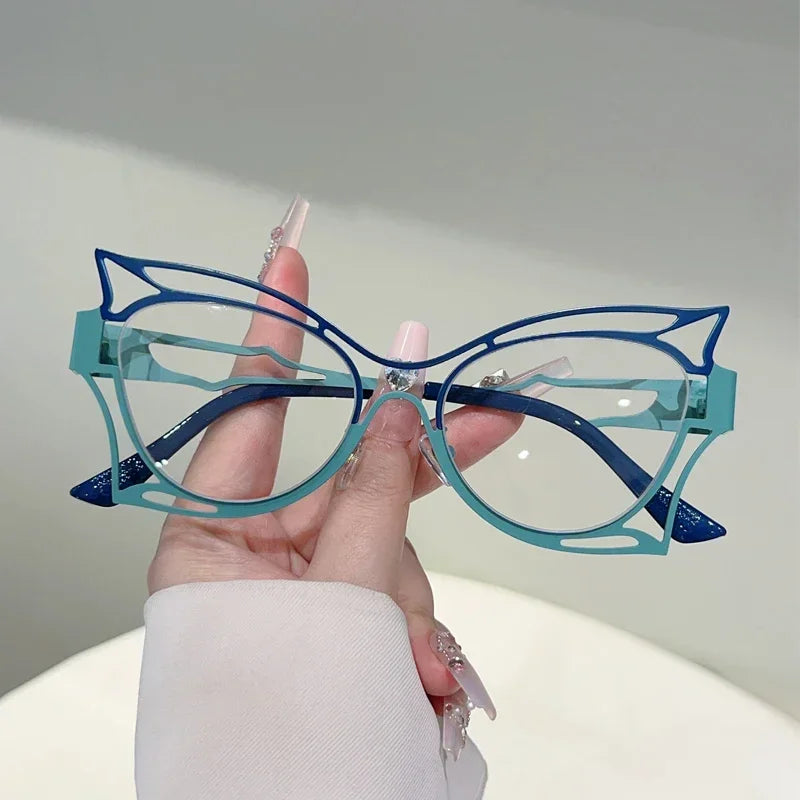 Butterfly Cat Eye Optical Glasses for Women | Hollow Metal Frame Blue Light Blocking