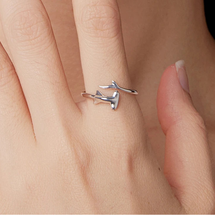 Hammerhead Shark Open Ring | 925 Sterling Silver Adjustable Animal Ring