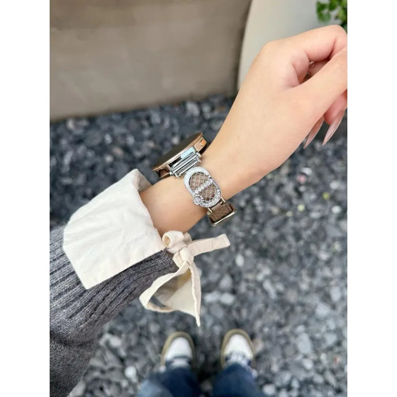 Diamond-Pattern Leather Watch Band - 18mm/20mm/22mm