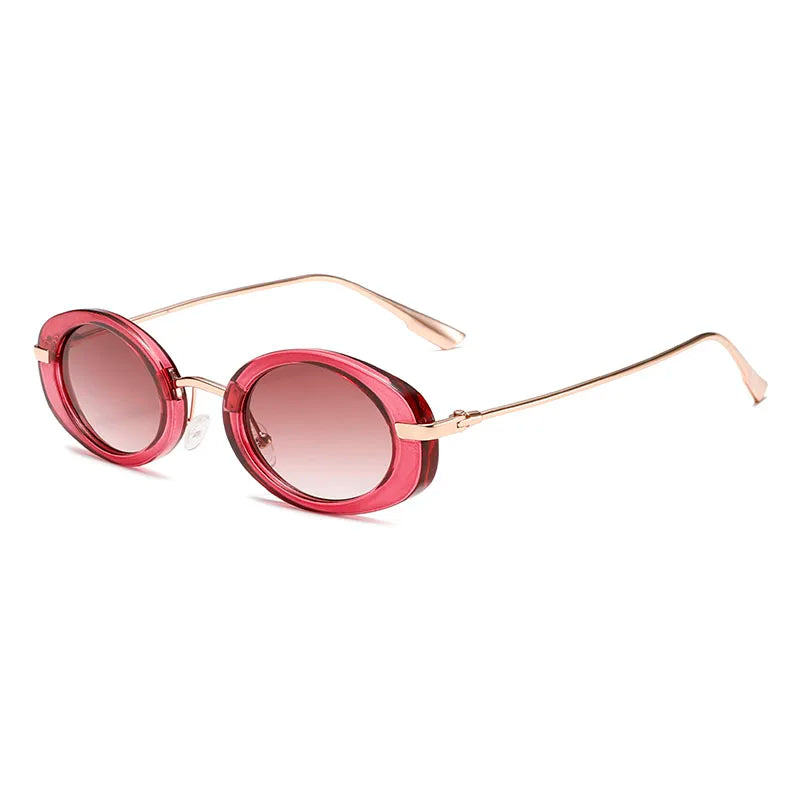Retro Round Metal Sunglasses for Women - UV400 Anti-Glare, Oval Lenses