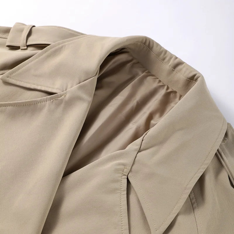 Cropped Double - Breasted Belted Trench Jacket Wide - Waisted Fit