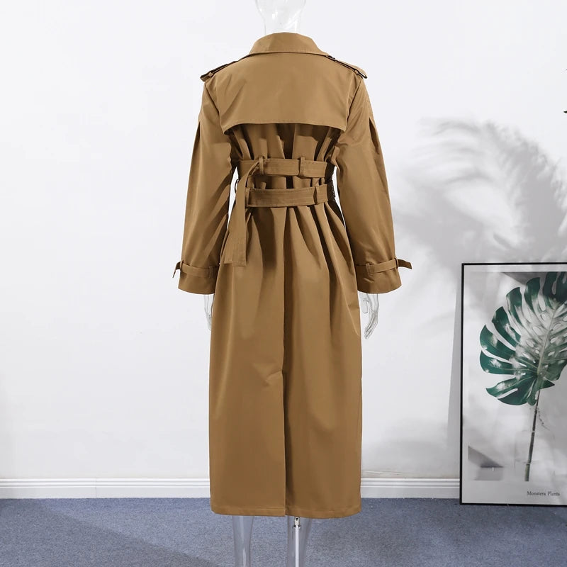 Double-Breasted Khaki Trench – Double Belt, Lapel Collar (Short & Long)