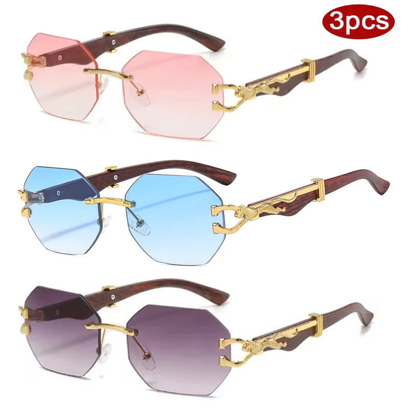 Frameless Polygon Sunglasses - Gold Accents, UV400