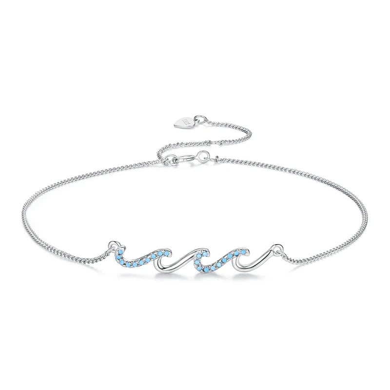 Ocean Wave Charm Anklet in 925 Sterling Silver