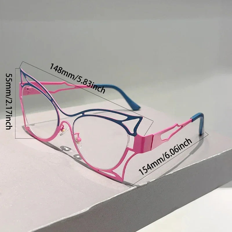 Butterfly Cat Eye Optical Glasses for Women | Hollow Metal Frame Blue Light Blocking