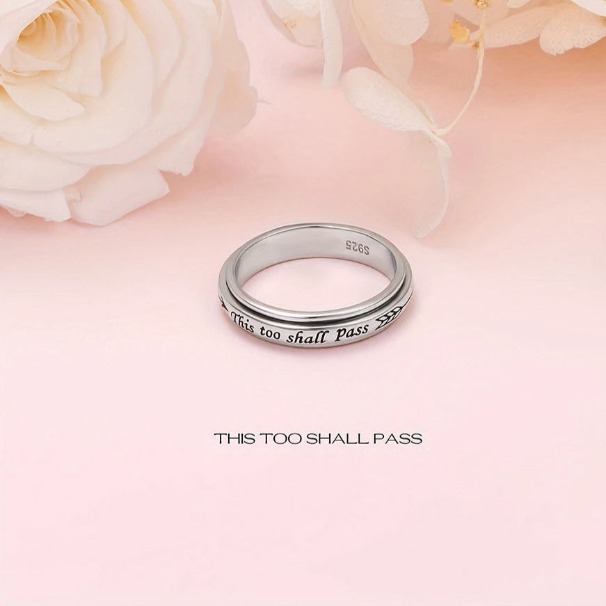 This Too Shall Pass spinner ring - center band spins manually - 925 sterling silver