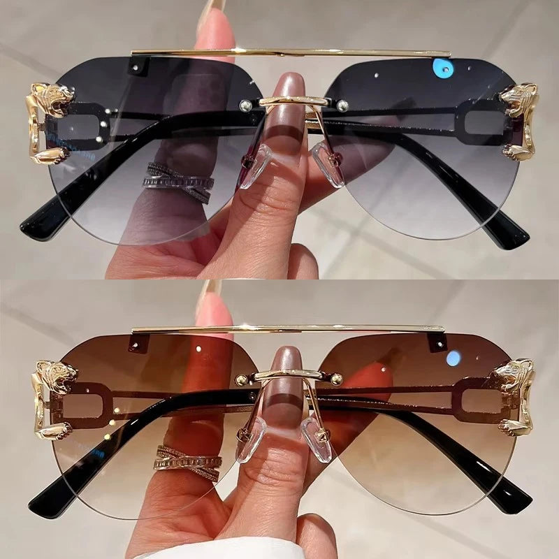 Rimless Pilot Sunglasses for Women | Gradient UV400 Lenses & Double-Bridge Gold Alloy