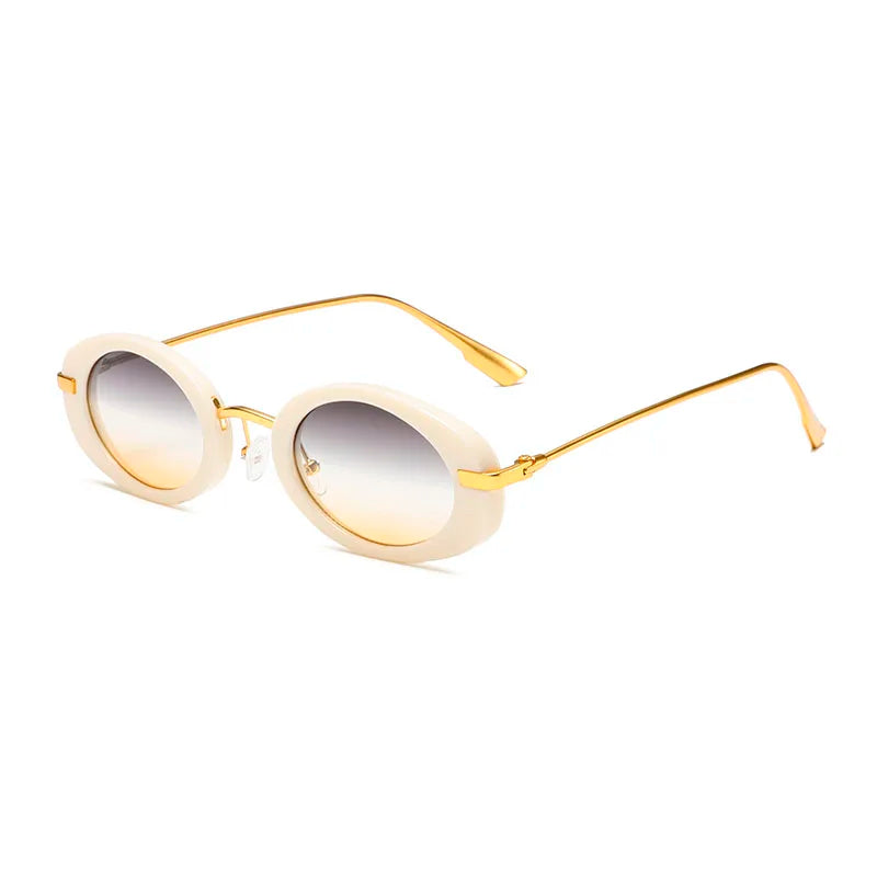 Retro Round Metal Sunglasses for Women - UV400 Anti-Glare, Oval Lenses