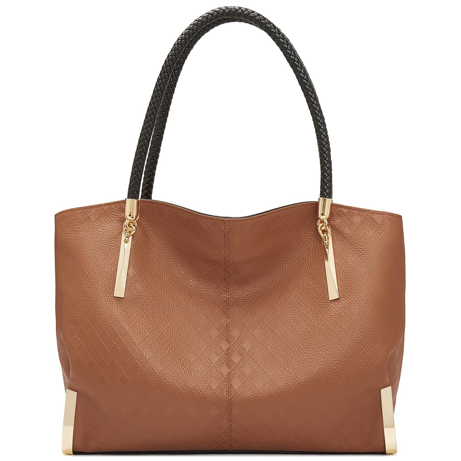 Leather Tote Bag - Braided Handles & Gold Hardware