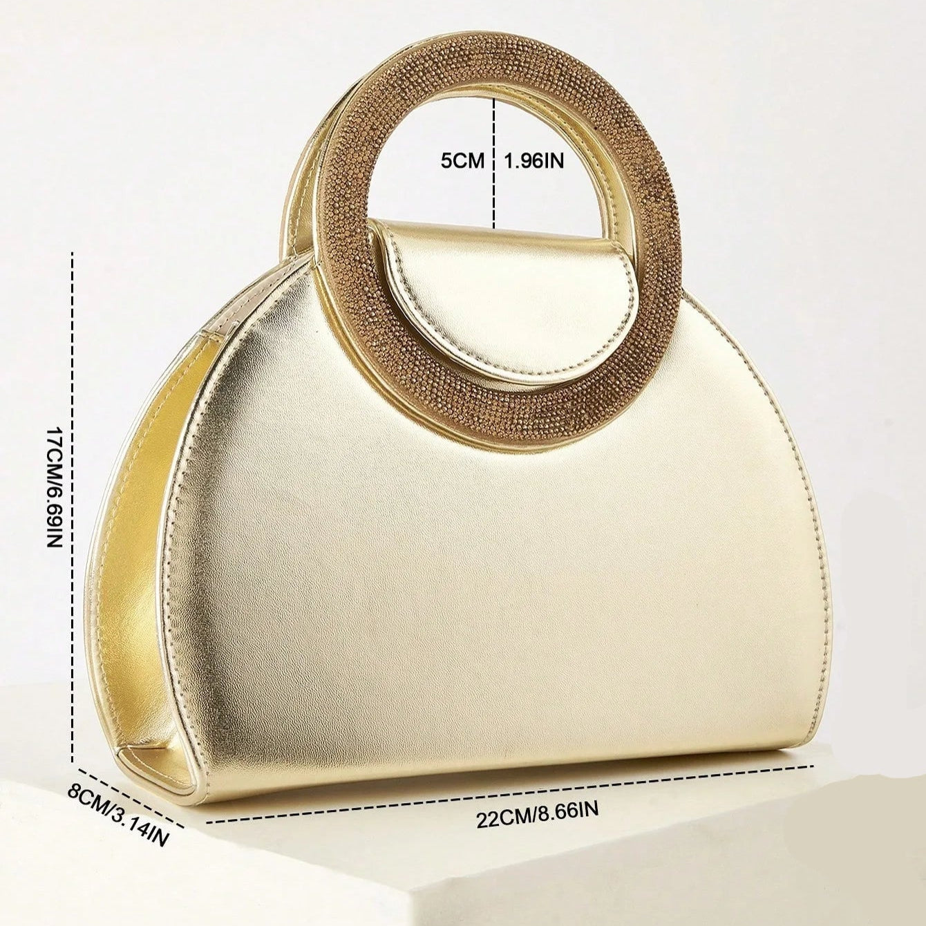 Ring Handle Woven Evening Clutch – Metallic PU, Hardcase, Chain Strap