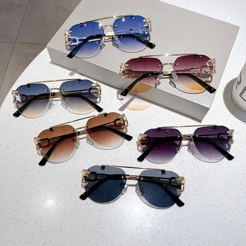 Rimless Pilot Sunglasses for Women | Gradient UV400 Lenses & Double-Bridge Gold Alloy