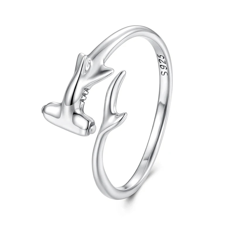 Hammerhead Shark Open Ring | 925 Sterling Silver Adjustable Animal Ring