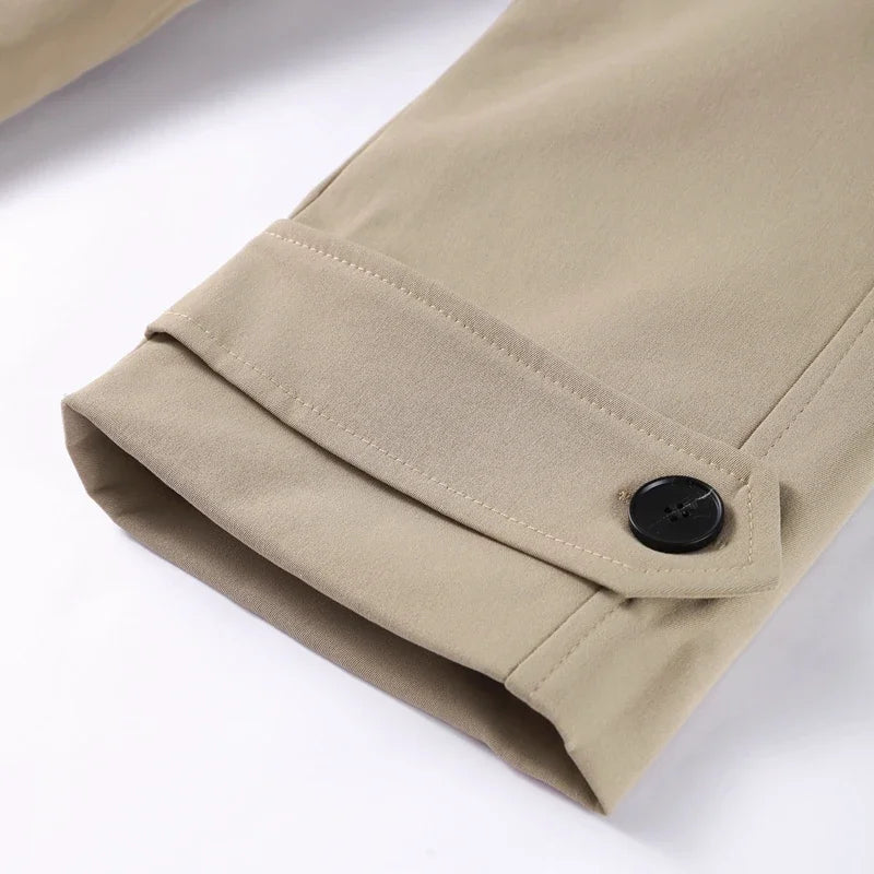 Cropped Double - Breasted Belted Trench Jacket Wide - Waisted Fit