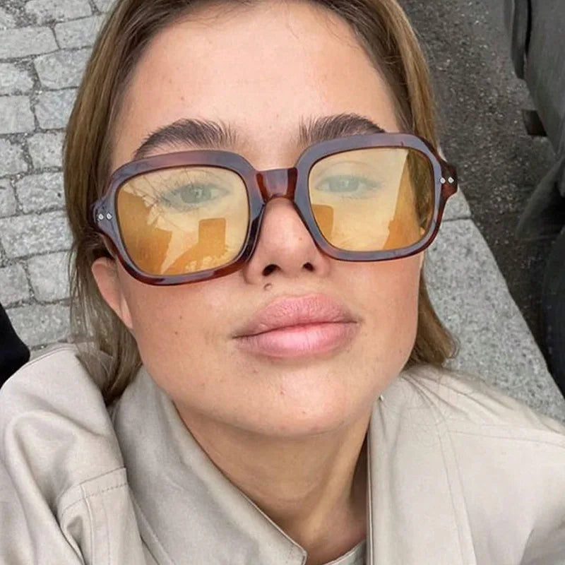 Retro Square Sunglasses for Women | Glossy Frame With Stud Accents UV400