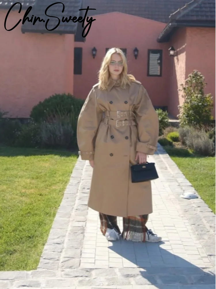 Double-Breasted Khaki Trench – Double Belt, Lapel Collar (Short & Long)