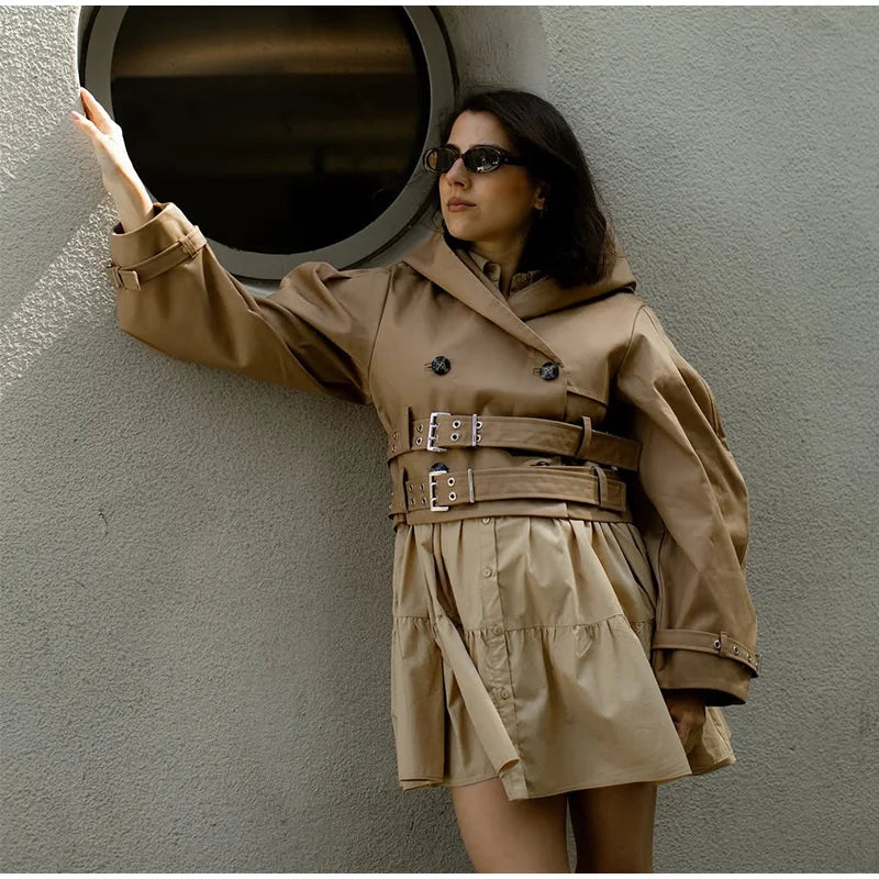 Double-Breasted Khaki Trench – Double Belt, Lapel Collar (Short & Long)