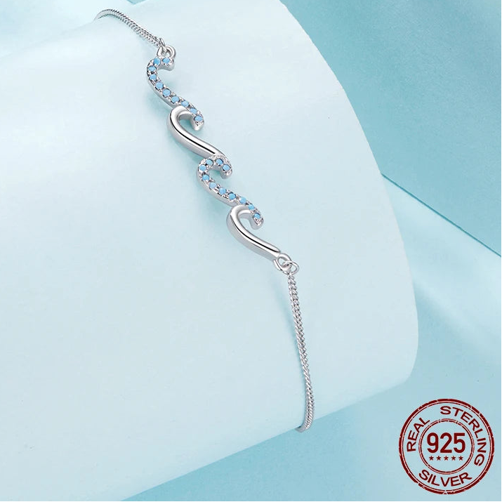 Ocean Wave Charm Anklet in 925 Sterling Silver
