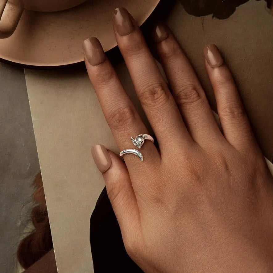 Murps 925 sterling silver adjustable fox wrap ring on finger