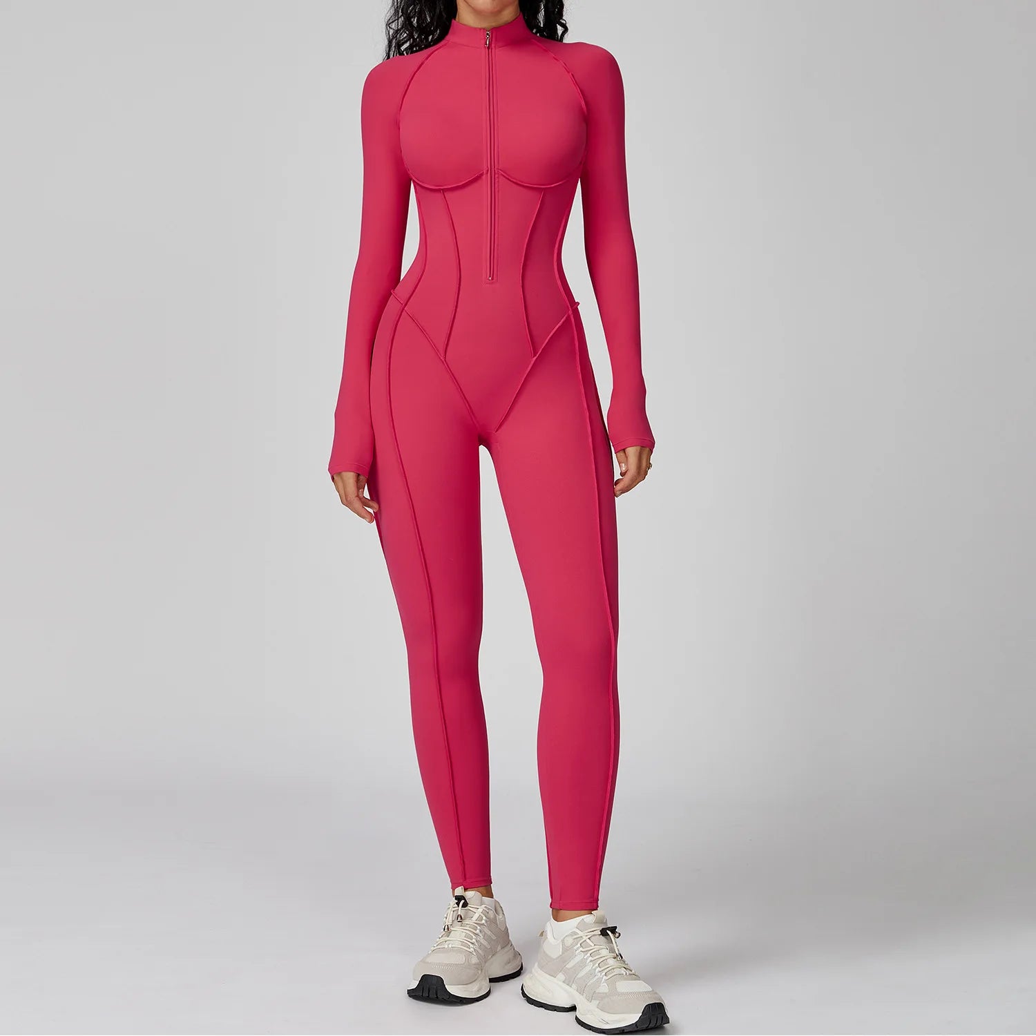 Sculpt Zip-Front Long-Sleeve Jumpsuit - Seamless Compression, Open-Back, High-Stretch
