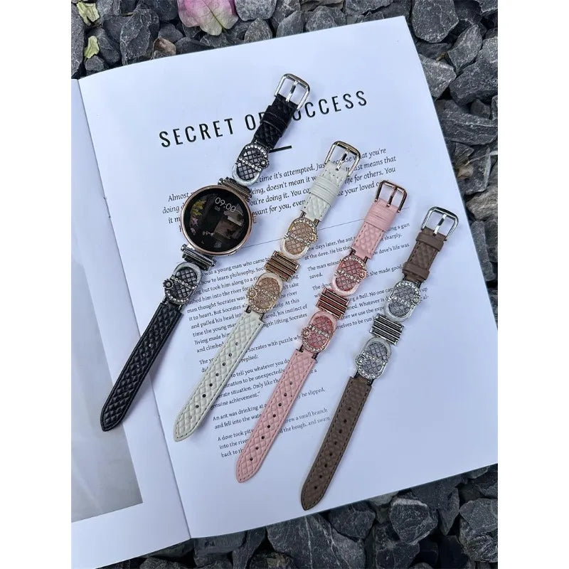 Diamond-Pattern Leather Watch Band - 18mm/20mm/22mm