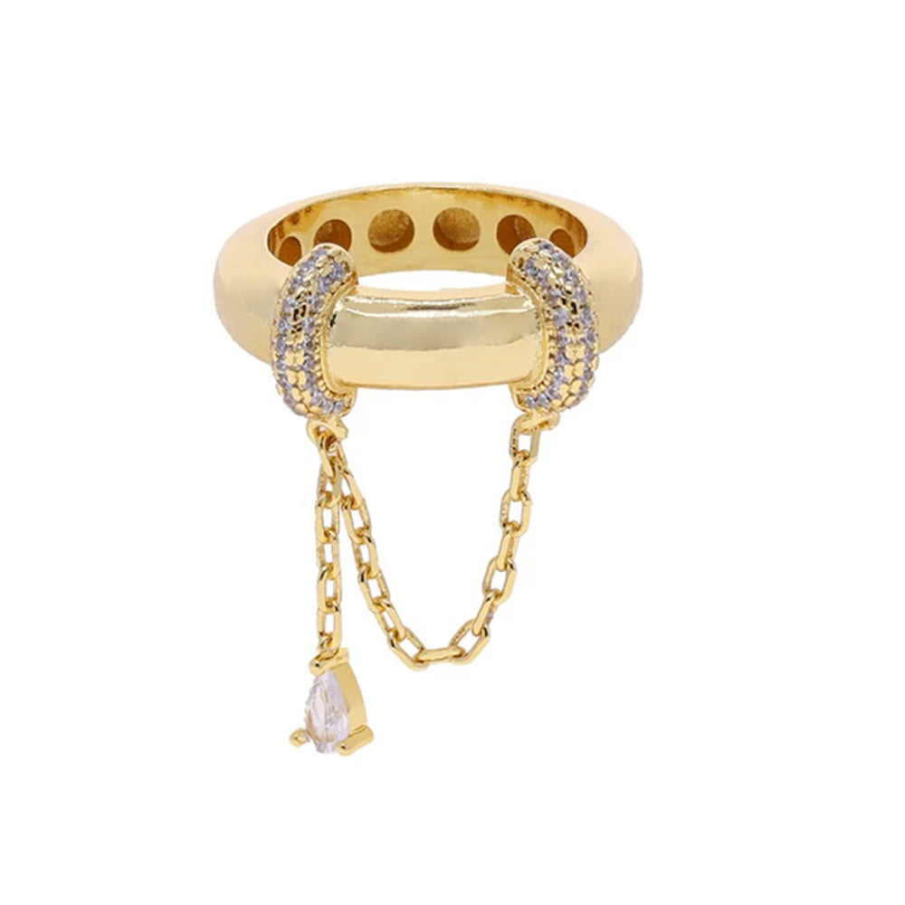 Murps 18K Gold-Plated CZ Chain Link Teardrop Ring – Adjustable Sizes