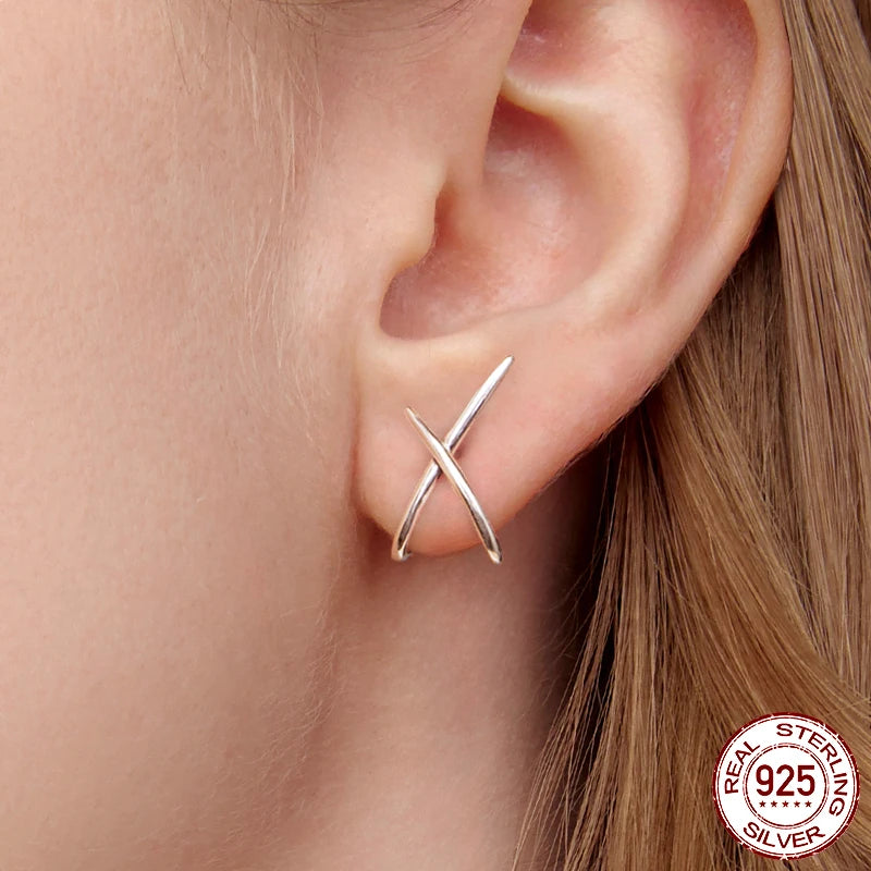 Crossline X Stud Earrings - 925 Sterling Silver | MURPS