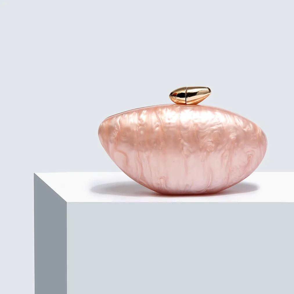 Ellipse Acrylic Evening Clutch with Chain – Designer Minaudière for Party & Wedding