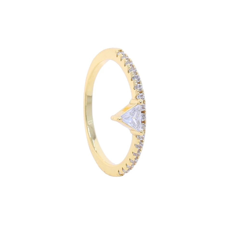 Dainty CZ Stackable Ring in 18K Gold - Pear, Triangle, or V Chevron