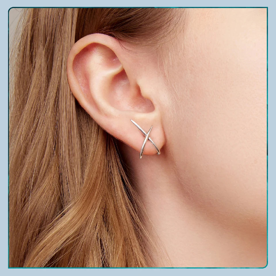 Crossline X Stud Earrings - 925 Sterling Silver | MURPS