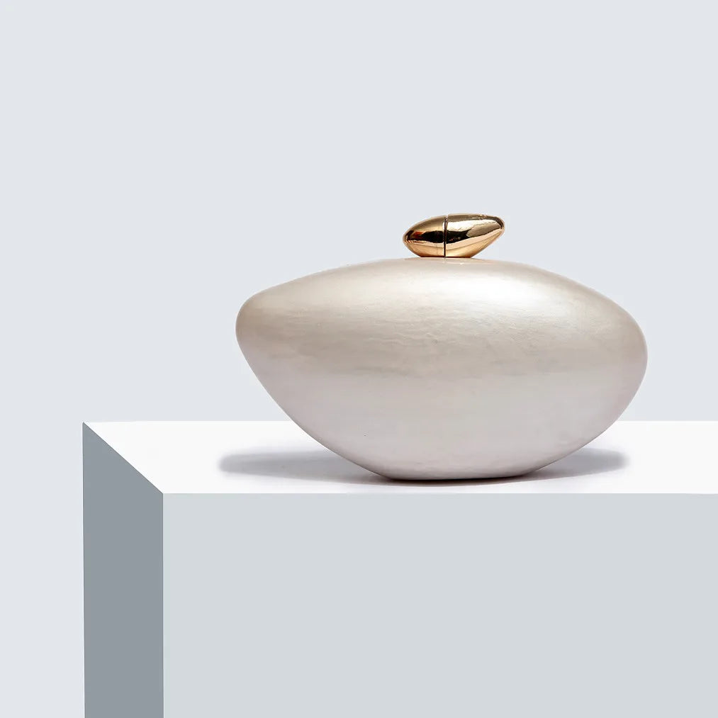 Ellipse Acrylic Evening Clutch with Chain – Designer Minaudière for Party & Wedding