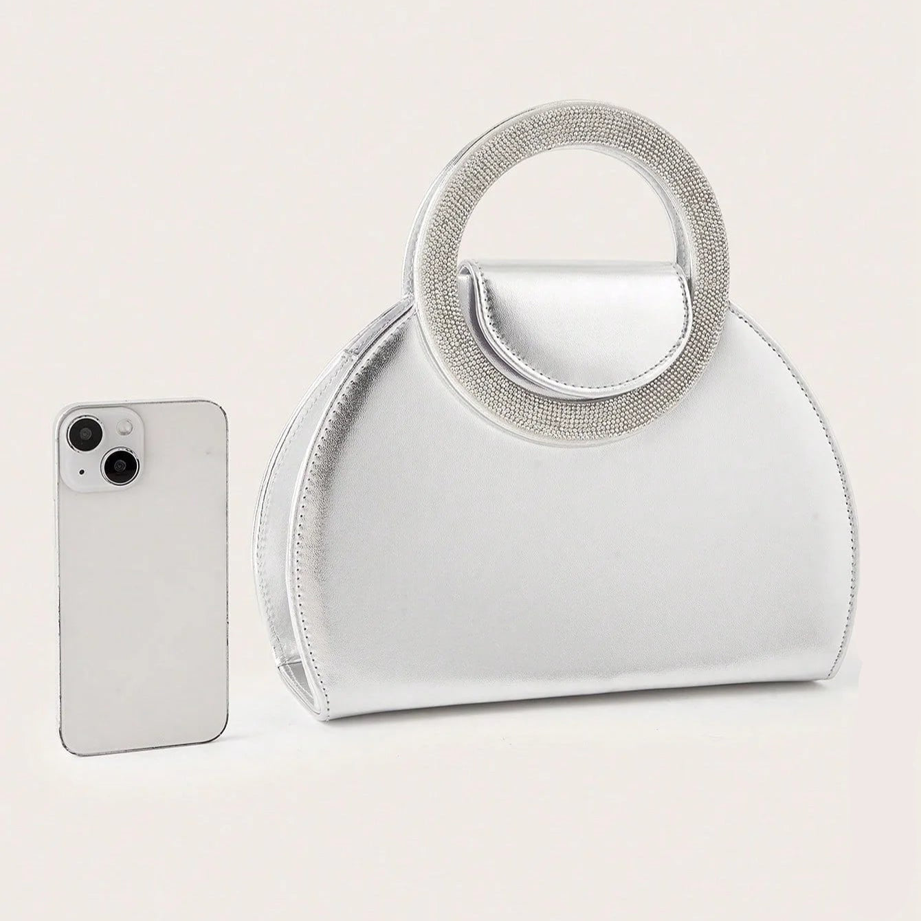 Ring Handle Woven Evening Clutch – Metallic PU, Hardcase, Chain Strap