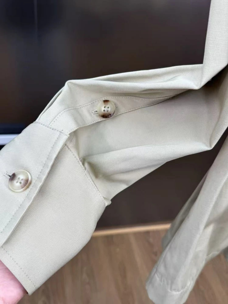 Trench-Style Belted Romper - Double-Breasted, Wide Lapel