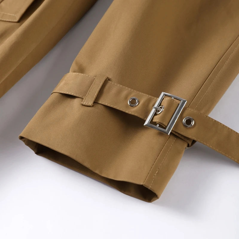 Double-Breasted Khaki Trench – Double Belt, Lapel Collar (Short & Long)