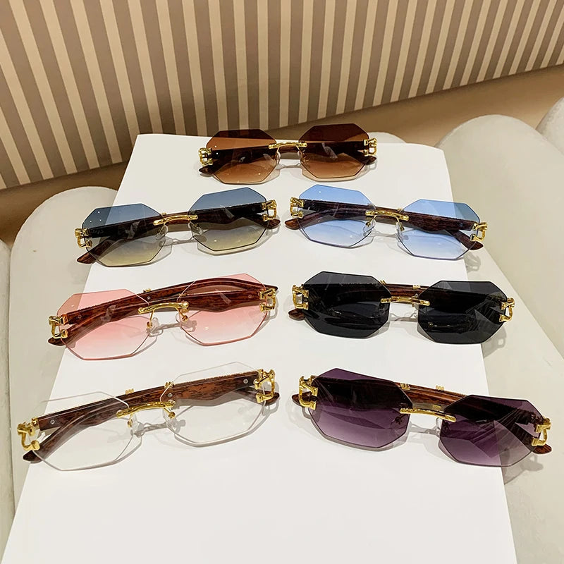 Frameless Polygon Sunglasses - Gold Accents, UV400