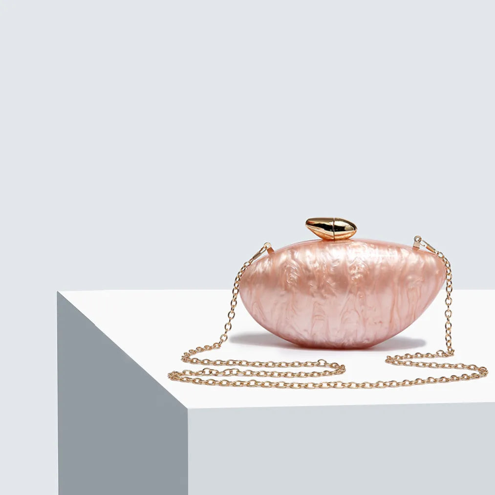 Ellipse Acrylic Evening Clutch with Chain – Designer Minaudière for Party & Wedding