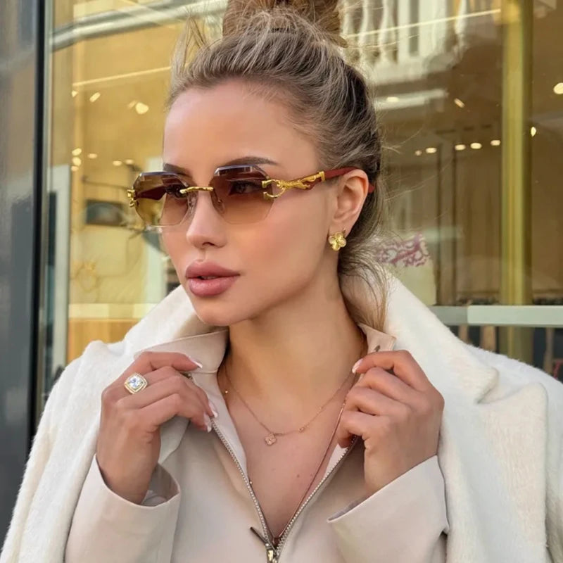 Frameless Polygon Sunglasses - Gold Accents, UV400