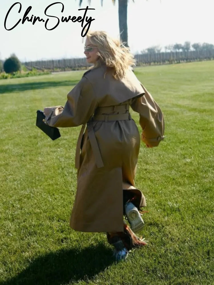 Double-Breasted Khaki Trench – Double Belt, Lapel Collar (Short & Long)