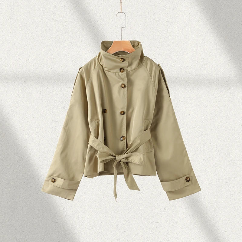 Double-Breasted Khaki Trench – Double Belt, Lapel Collar (Short & Long)