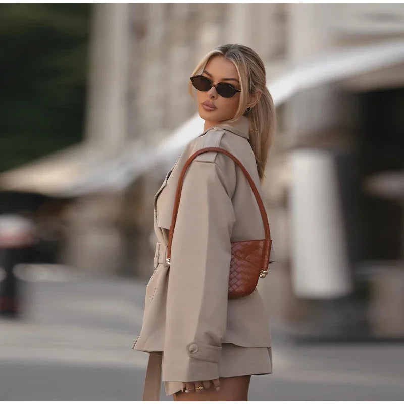 Belted Trench Blazer & Shorts Set | Women’s Double-Breasted Two-Piece