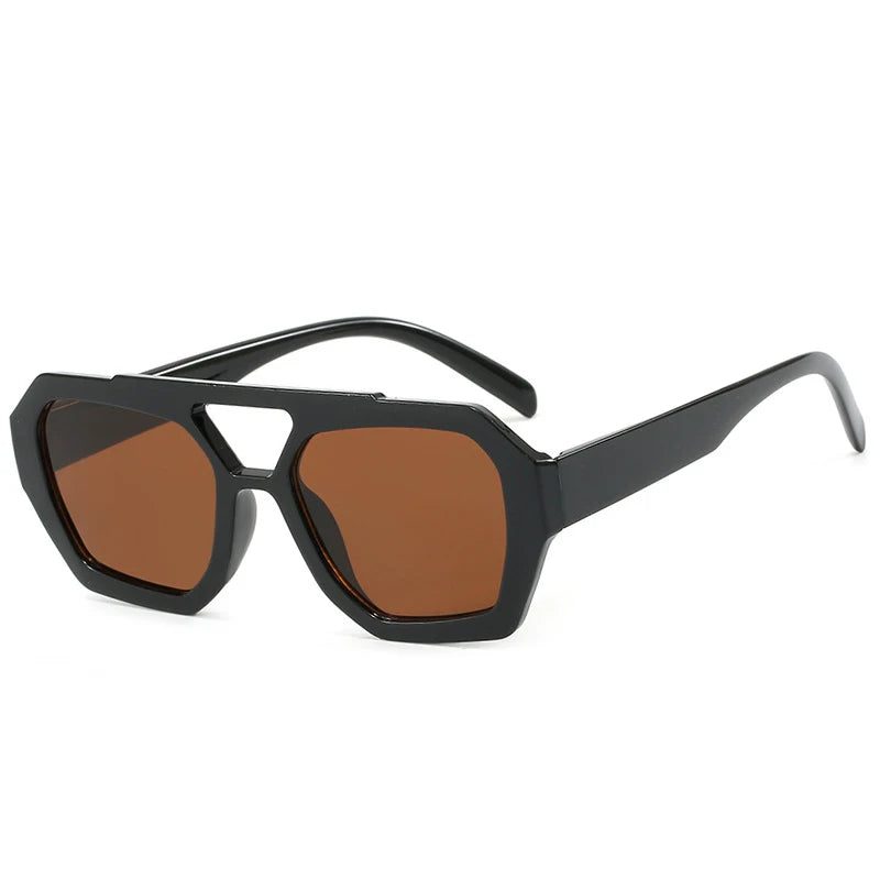 color lineup of oversized square sunglasses in black tortoise brown amber blue and rose