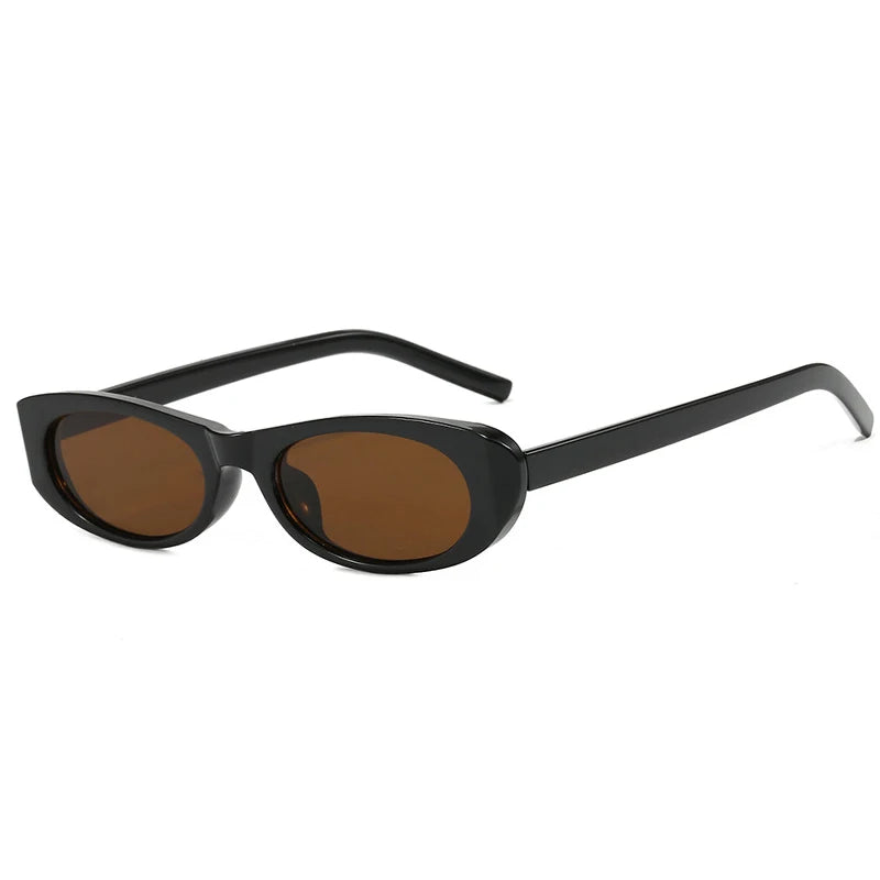 narrow rectangle cat eye sunglasses in glossy black with uv400 lenses