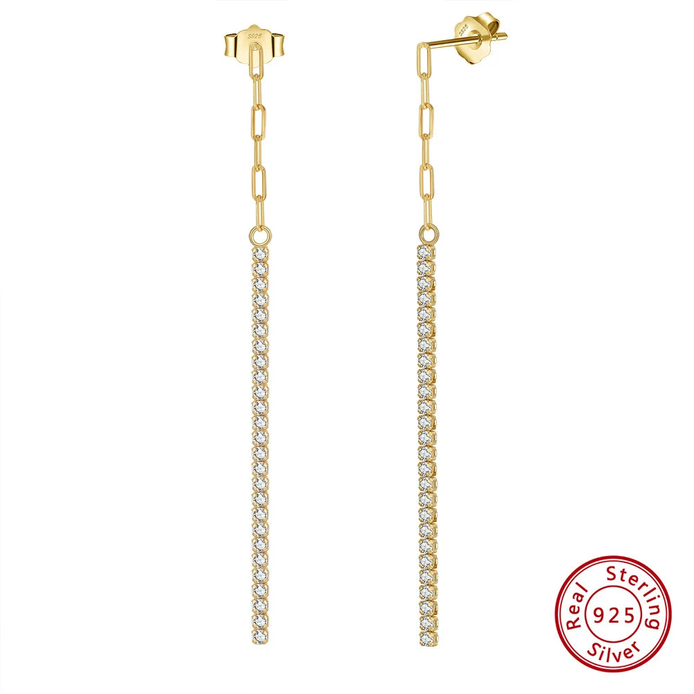 Murps 925 Sterling Silver CZ Long Chain Drop Earrings – Minimalist Dangle