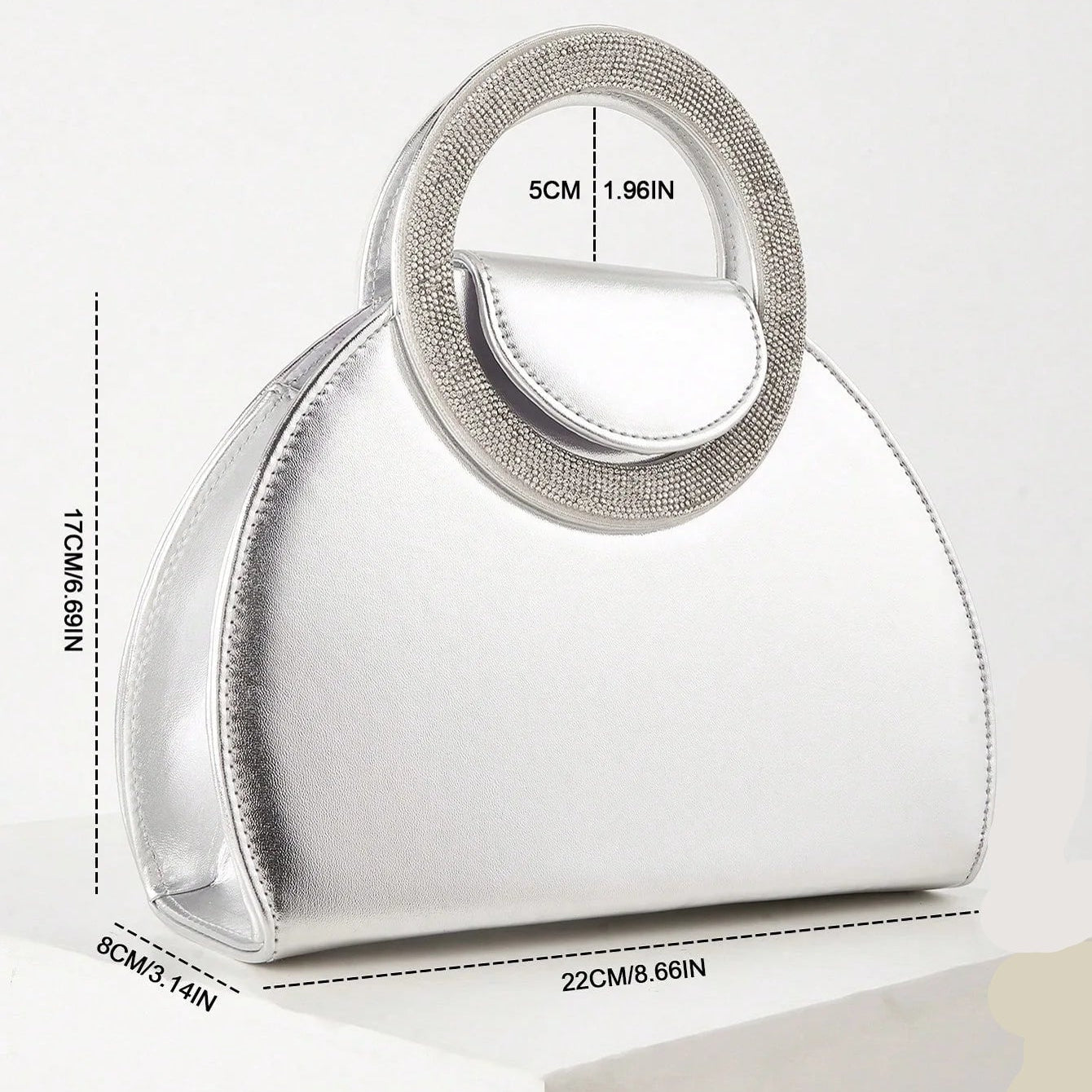 Ring Handle Woven Evening Clutch – Metallic PU, Hardcase, Chain Strap