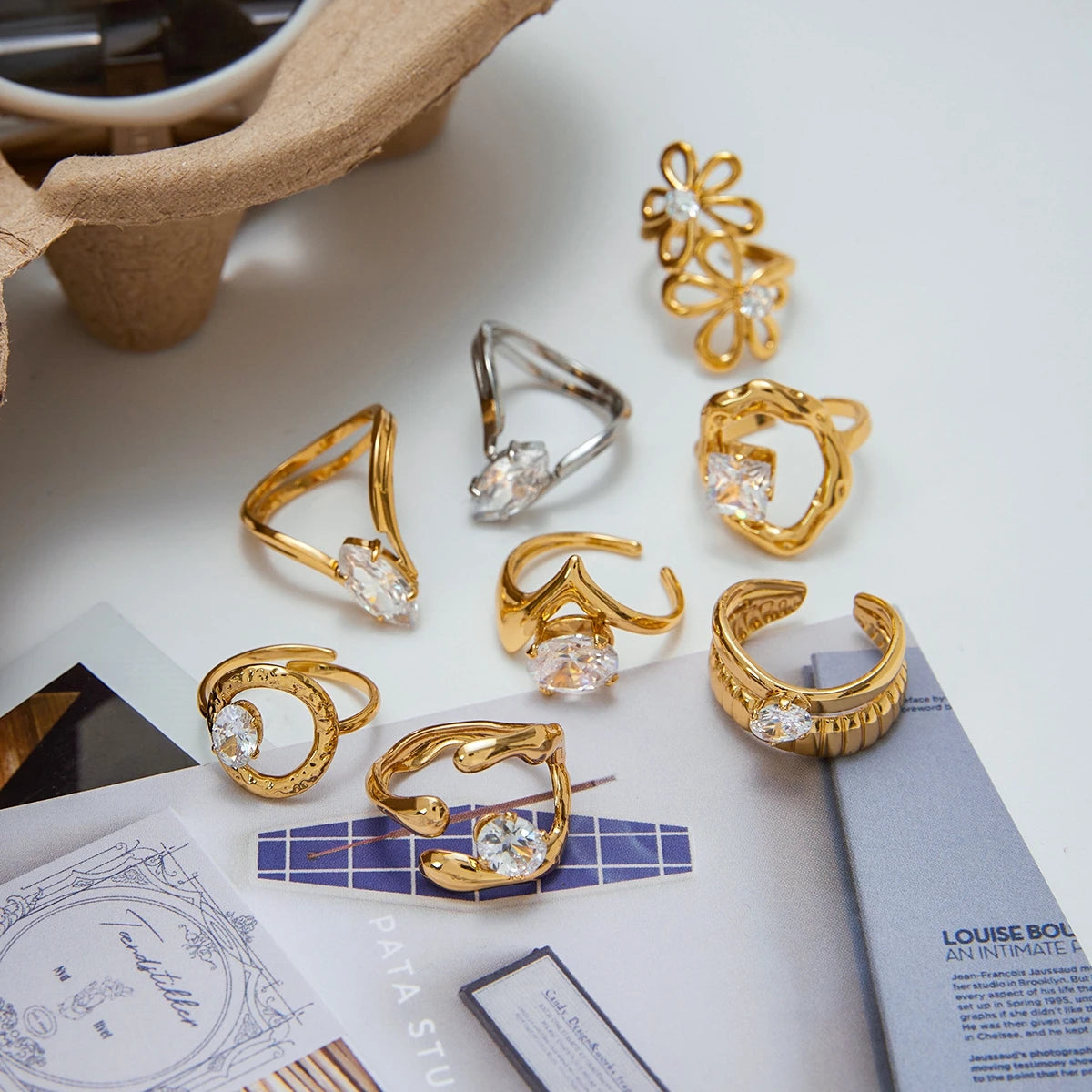 Sculpted Zircon Statement Ring | 18k Gold Plated Stainless Steel