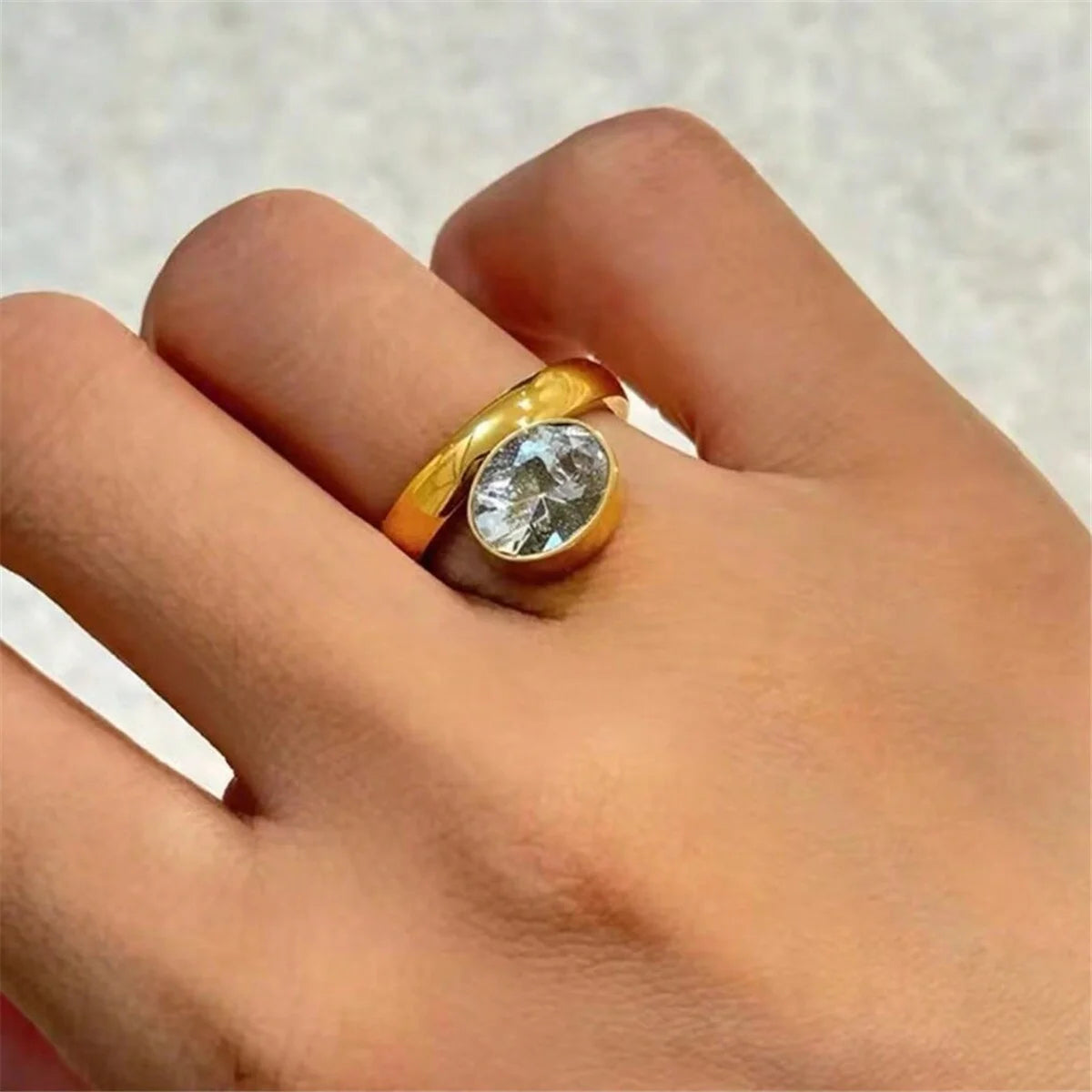 Murps 18K Gold-Plated Geometric CZ Ring – Stainless Steel Oval/Square/Triangle