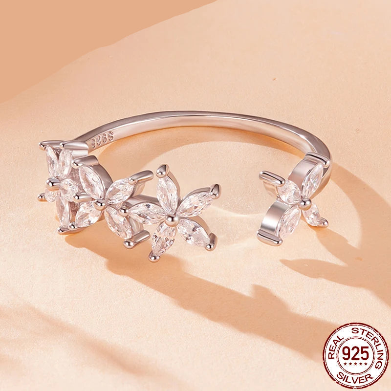 sterling silver CZ leaf open ring adjustable – Murps